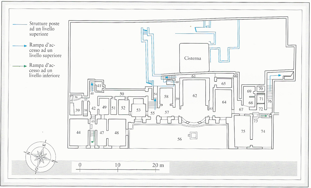 VII .16.22 Pompeii. Casa di Fabio Rufo or House of M Fabius Rufus. Planimetra del primo piano sottostante. Plan of first lower floor.

Plan M. Notomista and E. Piccirilli.

See Aoyagi M., Pappalardo U., 2006. Pompei (Regiones VI-VII) Insula Occidentalis. Napoli: Valtrend, p 271, Tav. 9.